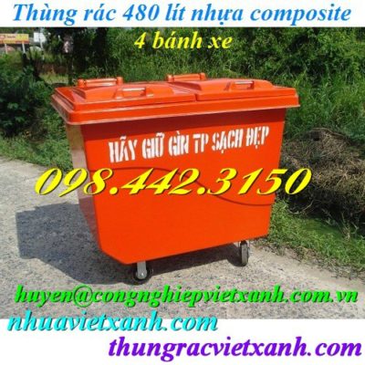 Thùng rác 480 lít nhựa composite 4 bánh xe