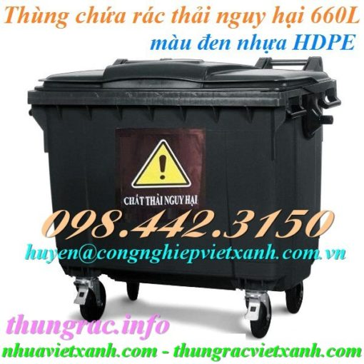 Thùng rác 660 lít màu đen chất thải nguy hại