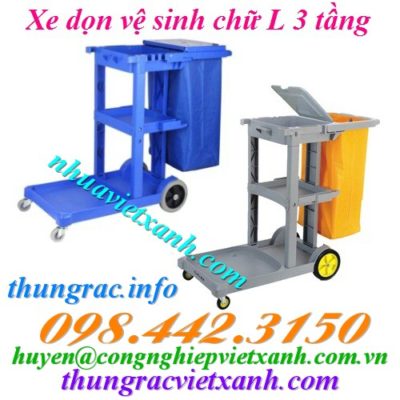 Xe dọn vệ sinh chữ L 3 tầng