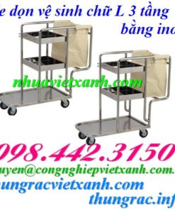 Xe dọn vệ sinh chữ L 3 tầng inox