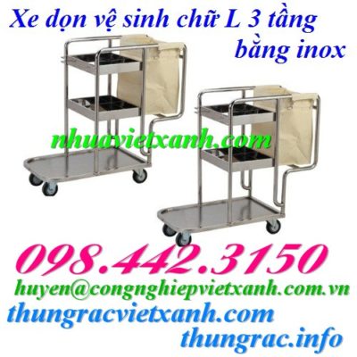 Xe dọn vệ sinh chữ L 3 tầng inox