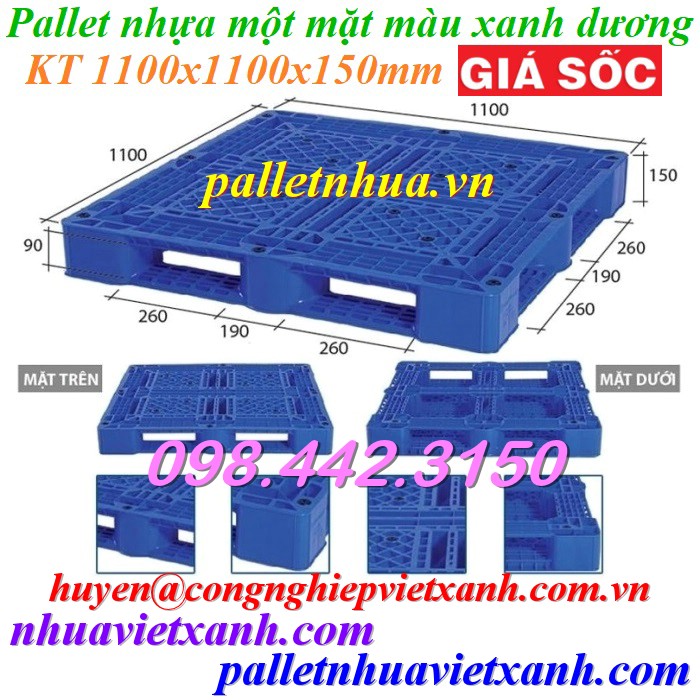 Pallet nhựa 1100x1100x150mm PL09LK màu xanh