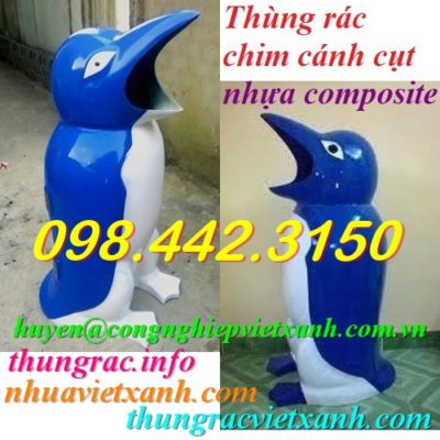 Thùng rác chim cánh cụt xanh