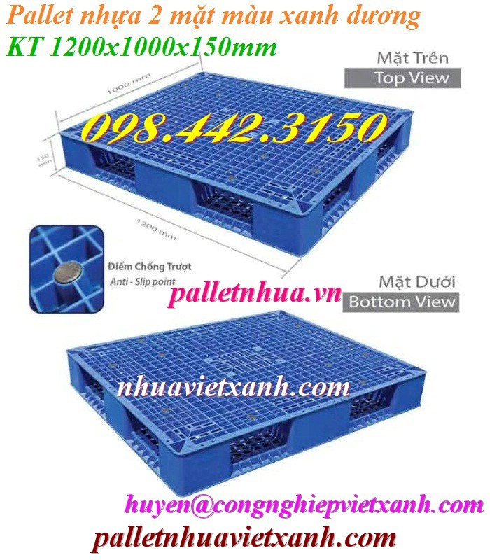 Pallet nhựa 2 mặt 1200x1000x150mm PL403 xanh