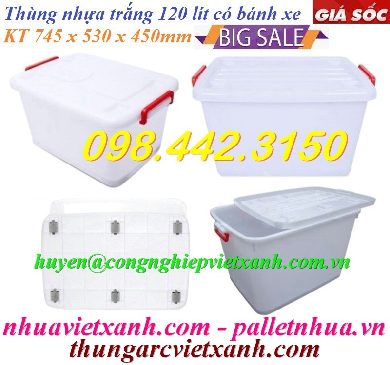 Thùng vuông đa năng 120L có bánh xe