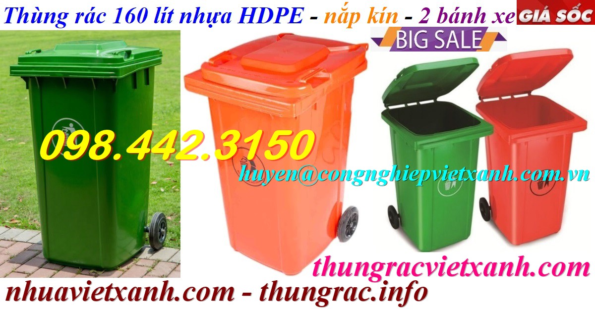 Thùng rác 160L nhựa HDPE
