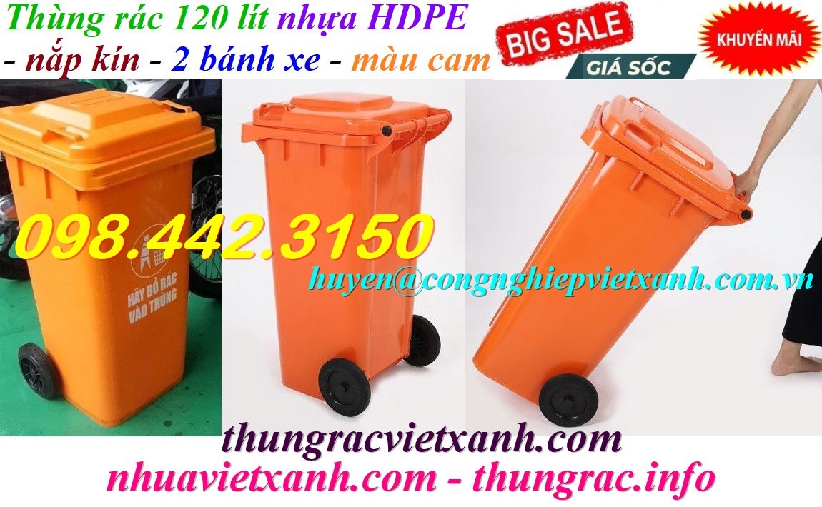 Thùng rác 120L nhựa HDPE màu cam