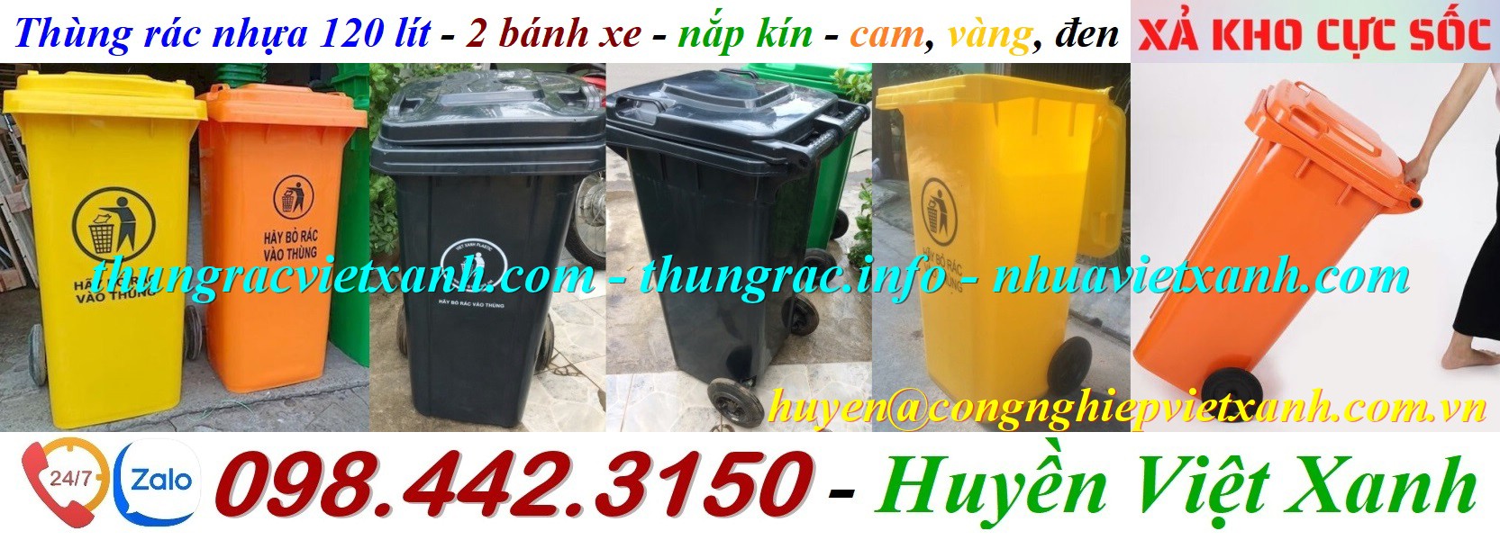Thùng rác 120 lít nhựa HDPE màu cam - vàng - đen