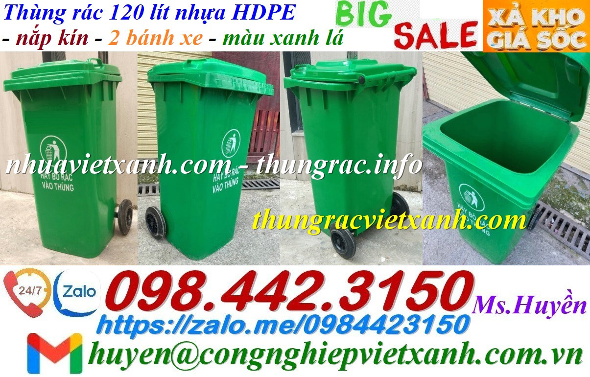 Thùng rác 120 lít nhựa HDPE