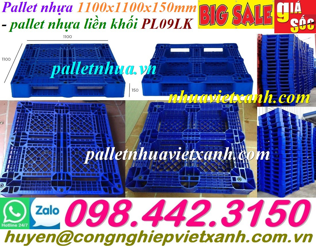 Pallet nhựa 1100x1100x150mm PL09LK hàng mới màu xanh