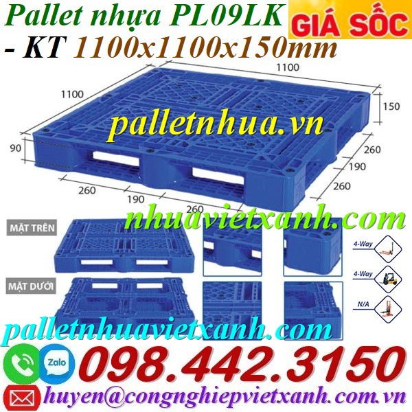 Pallet nhựa PL09LK - 1100x1100x150mm