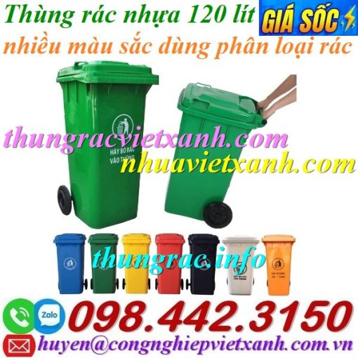 Thùng rác 120L nhựa HDPE 2 bánh xe