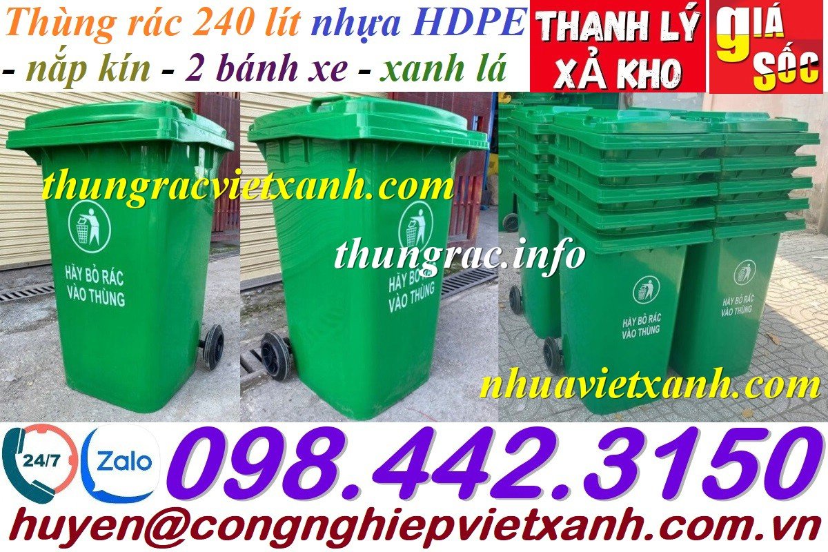 Thùng rác 240L nhựa HDPE xanh lá giá rẻ