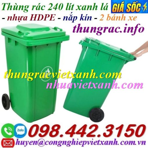 Thùng rác nhựa 240 lít xanh lá