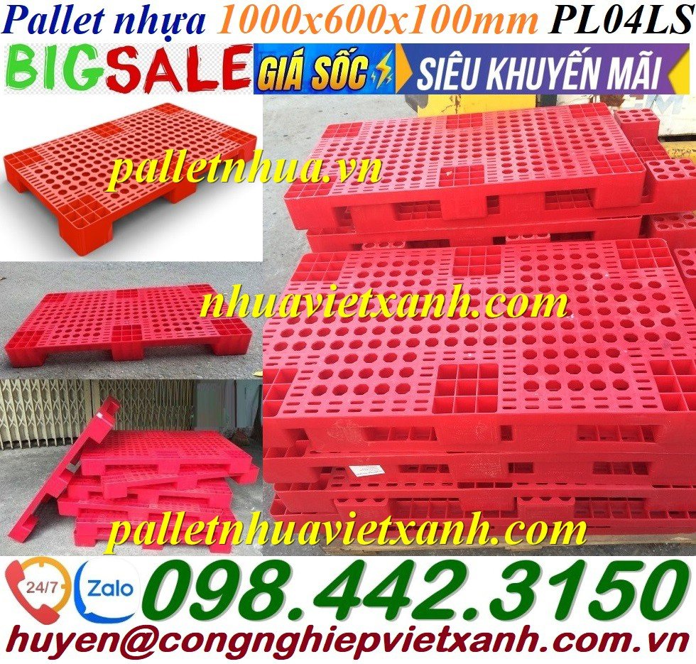 Pallet nhựa 1000x600x100mm PL04LS đỏ