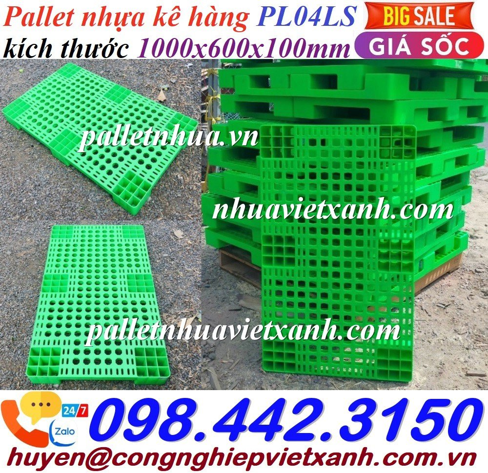 Pallet nhựa 1000x600x100mm PL04LS xanh lá