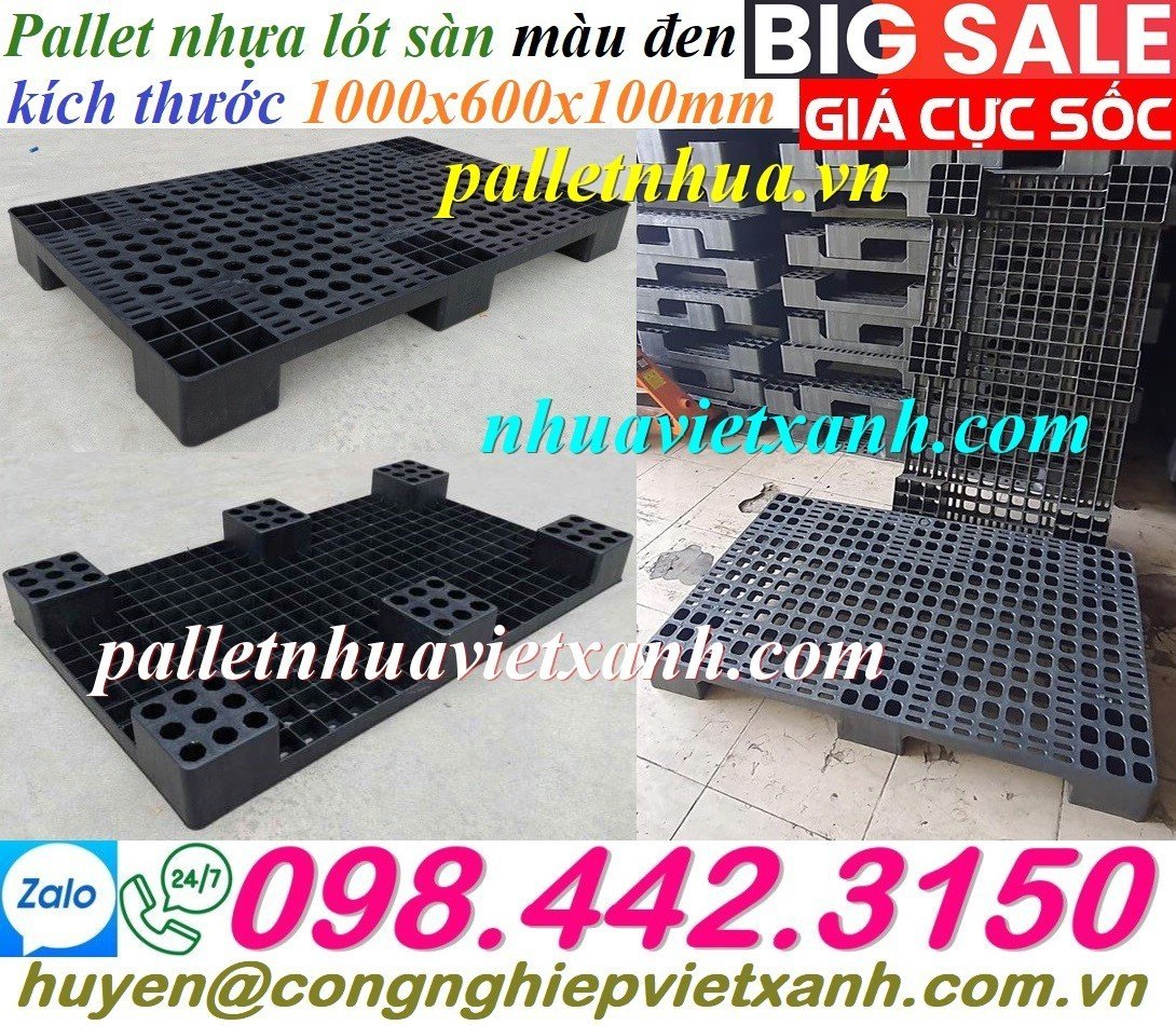 Pallet nhựa lót sàn 1000x600x100mm màu đen