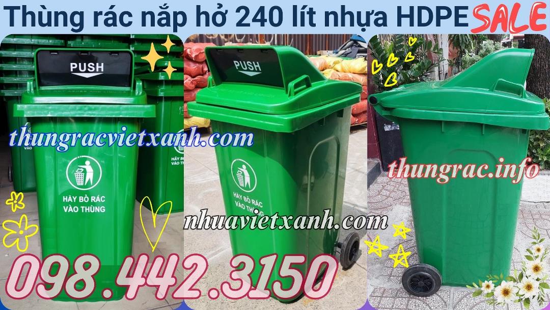 Thùng rác nắp hở 240 lít nhựa HDPE
