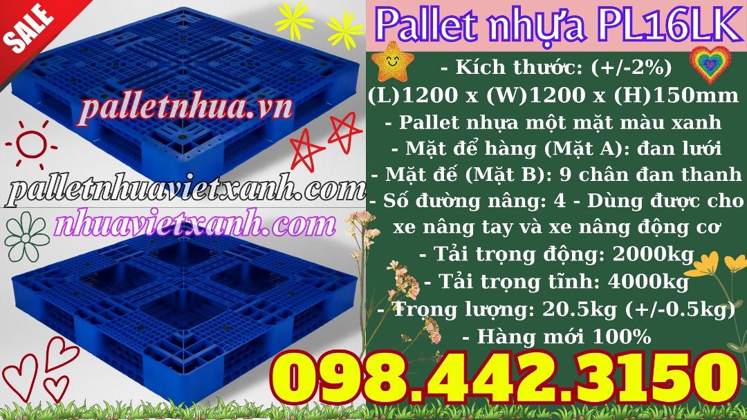 Pallet nhựa 1200x1200x150mm PL16LK xanh dương