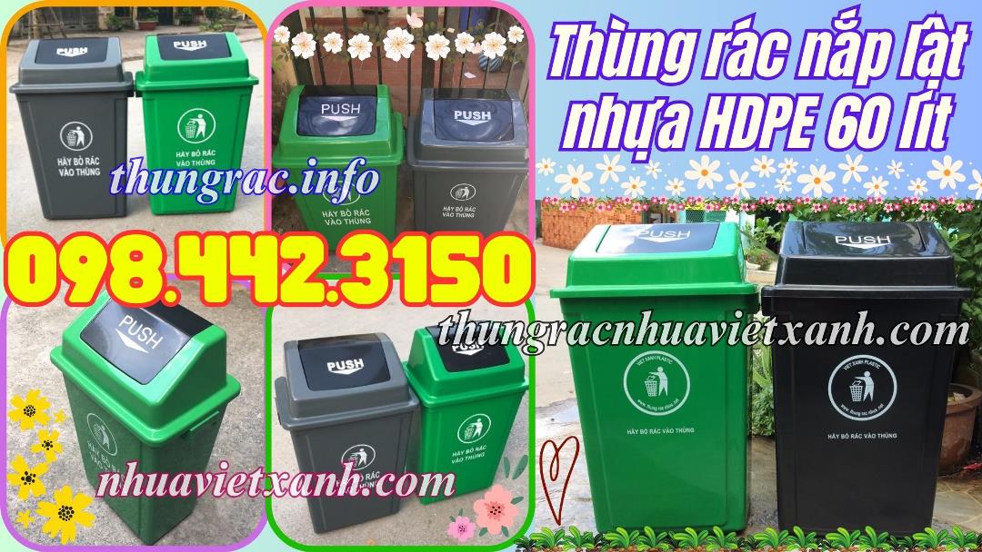 Thùng rác nắp lật nhựa HDPE 60 lít