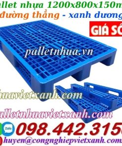 Pallet nhựa 1200x800x150mm 3 đường thẳng xanh dương
