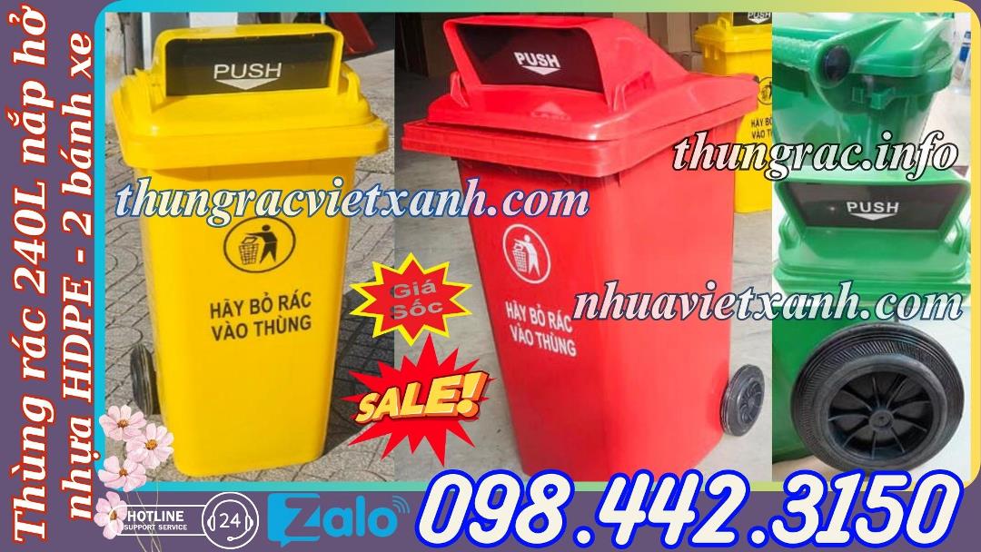 Thùng rác 240L nắp hở nhựa HDPE