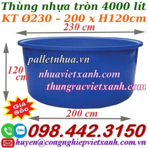 Thùng nhựa tròn 4000 lít