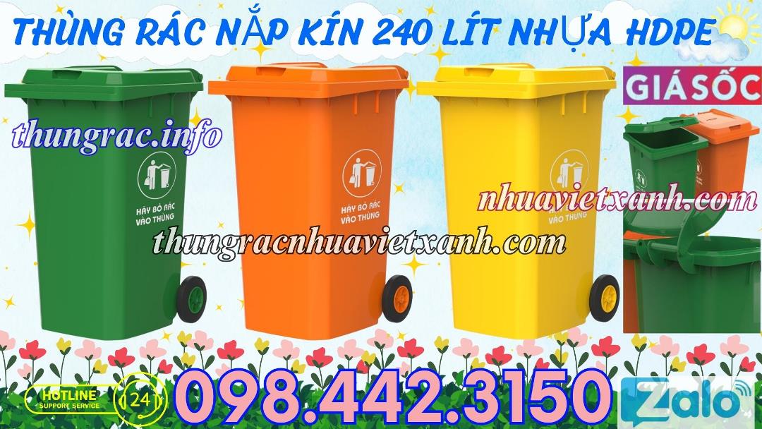 Thùng rác nắp kín 240 lít nhựa HDPE