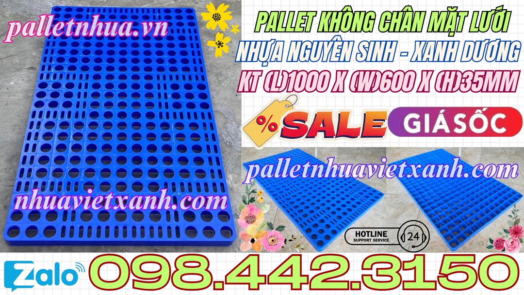 Pallet không chân mặt lưới 1000x600x35mm nhựa nguyên sinh
