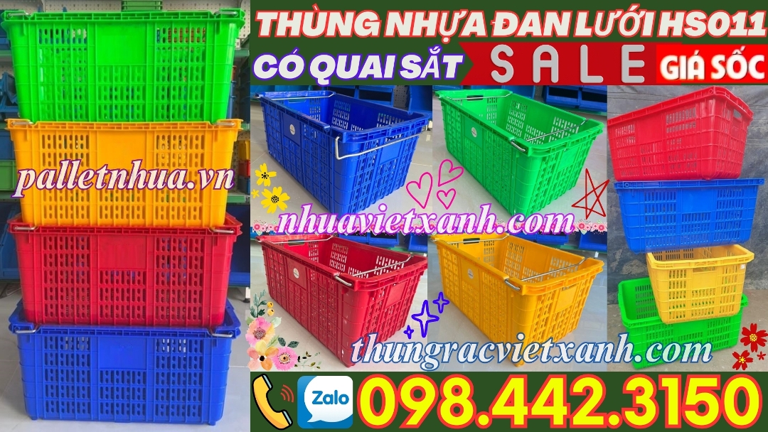 Thùng nhựa đan lưới HS011 có quai sắt