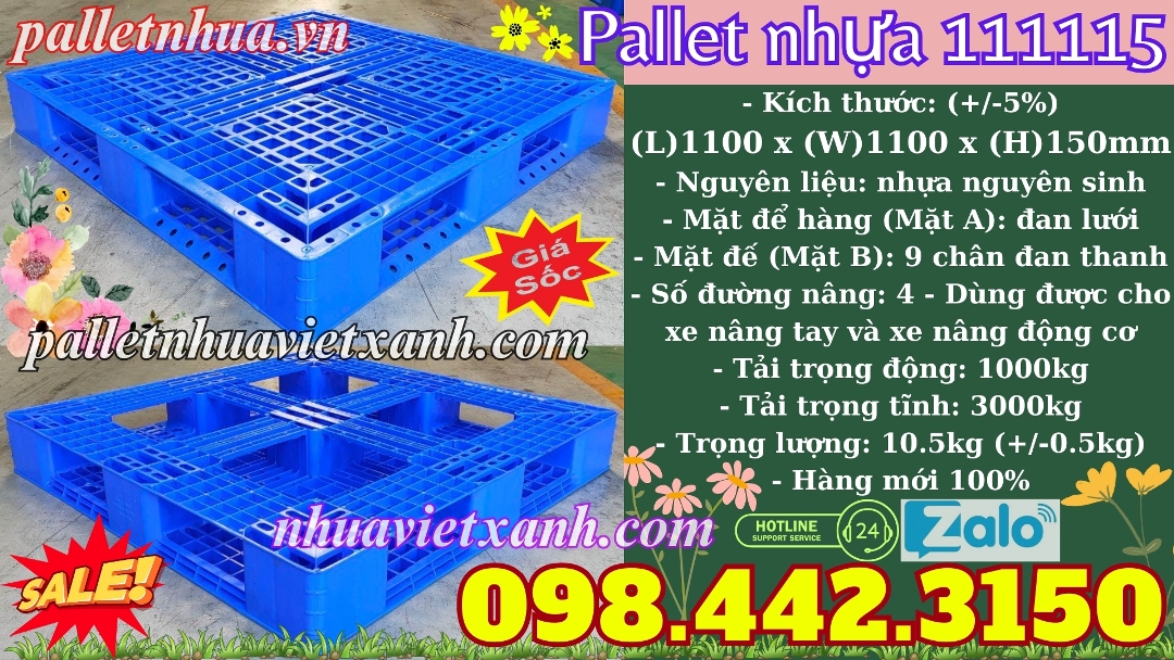 Pallet nhựa 1100x1100x150mm xanh dương 111115