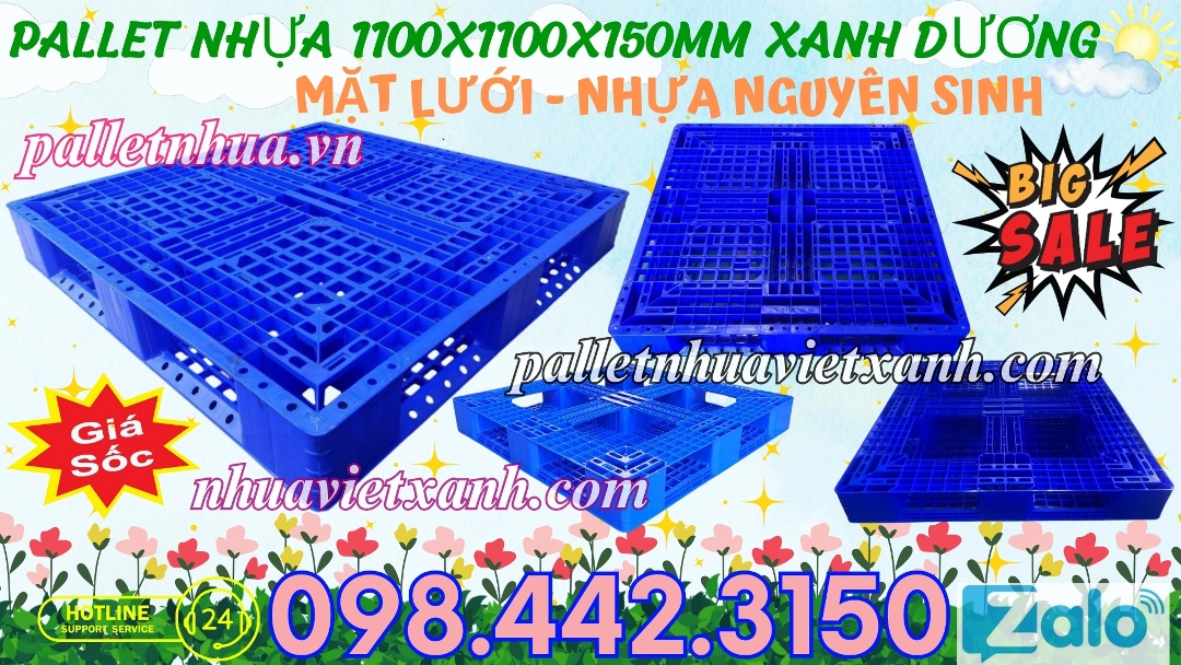 Pallet nhựa 1100x1100x150mm xanh dương hàng mới
