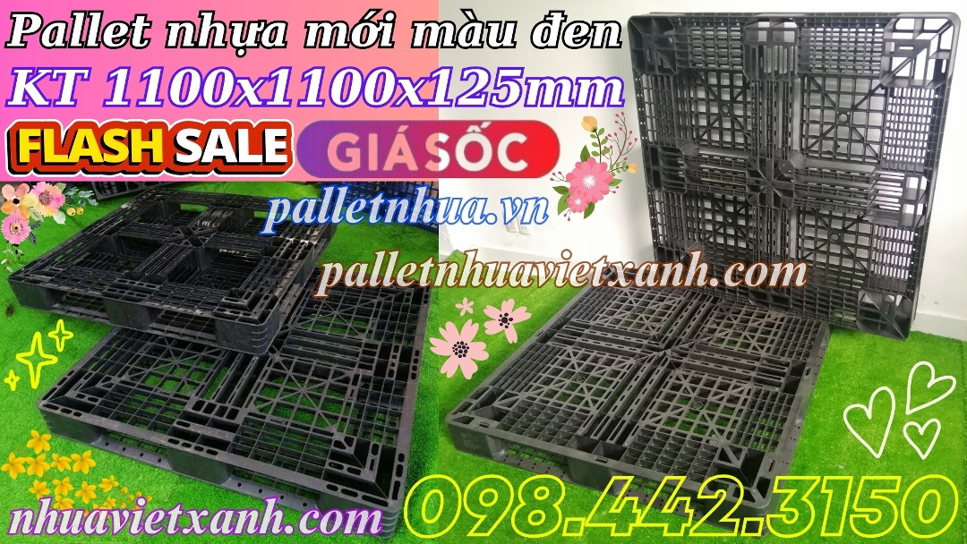 Pallet nhựa mới màu đen KT 1100x1100x125mm