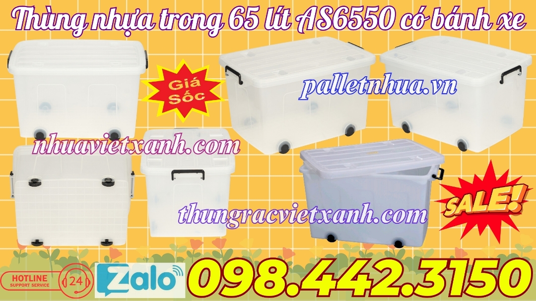 Thùng nhựa trong 65 lít AS6550 có bánh xe