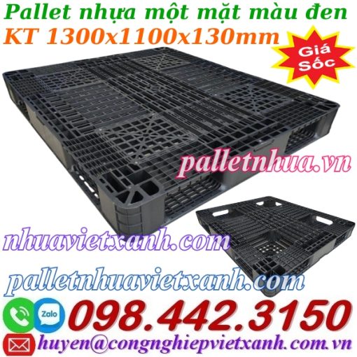 Pallet nhựa 1300x1100x130mm màu đen nhựa tái sinh