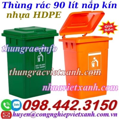 Thùng rác 90L nắp kín