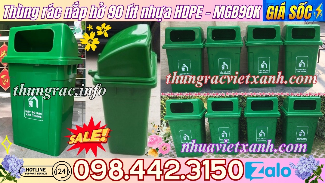 Thùng rác nắp hở 90 lít nhựa HDPE MGB90H