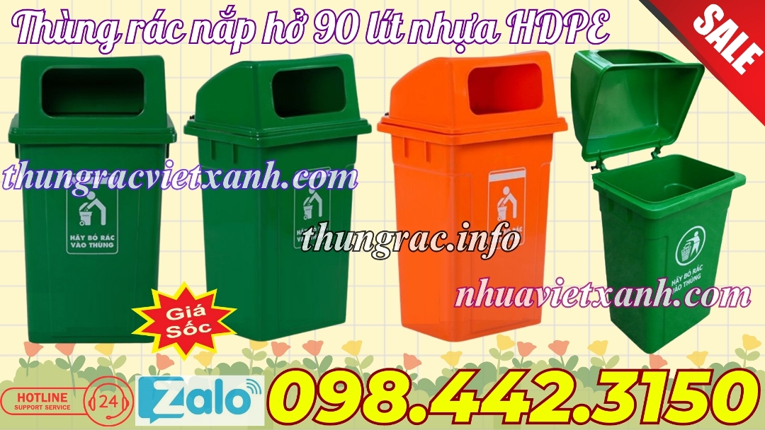 Thùng rác nắp hở 90 lít nhựa HDPE