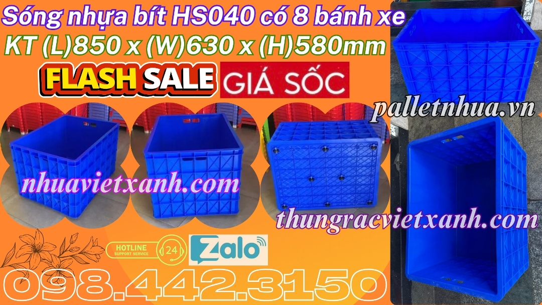 Sóng nhựa bít có 8 bánh xe HS040