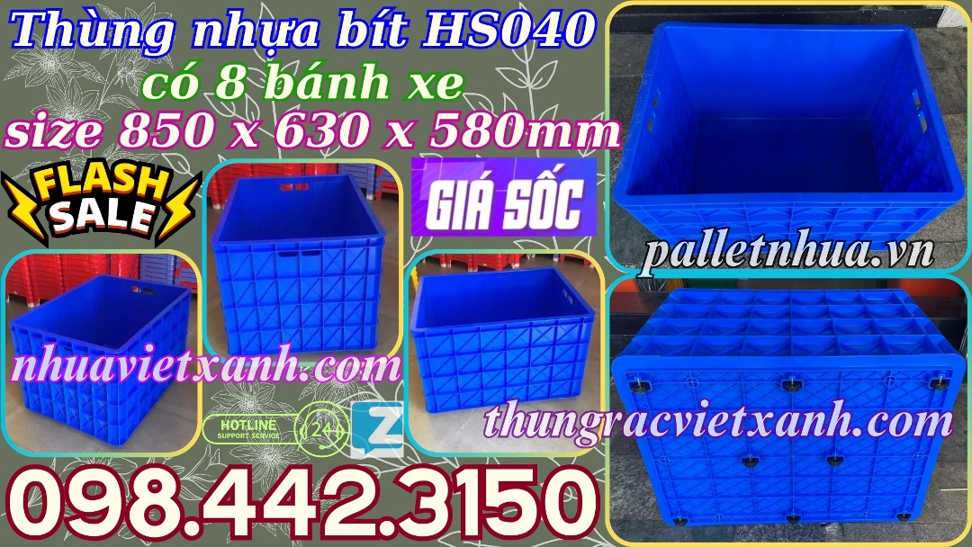 Thùng nhựa bít có 8 bánh xe HS040