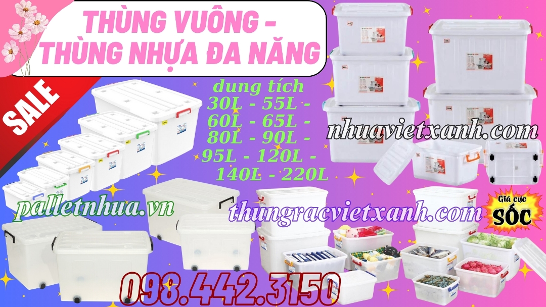 Thùng nhựa đa năng có bánh xe có nắp