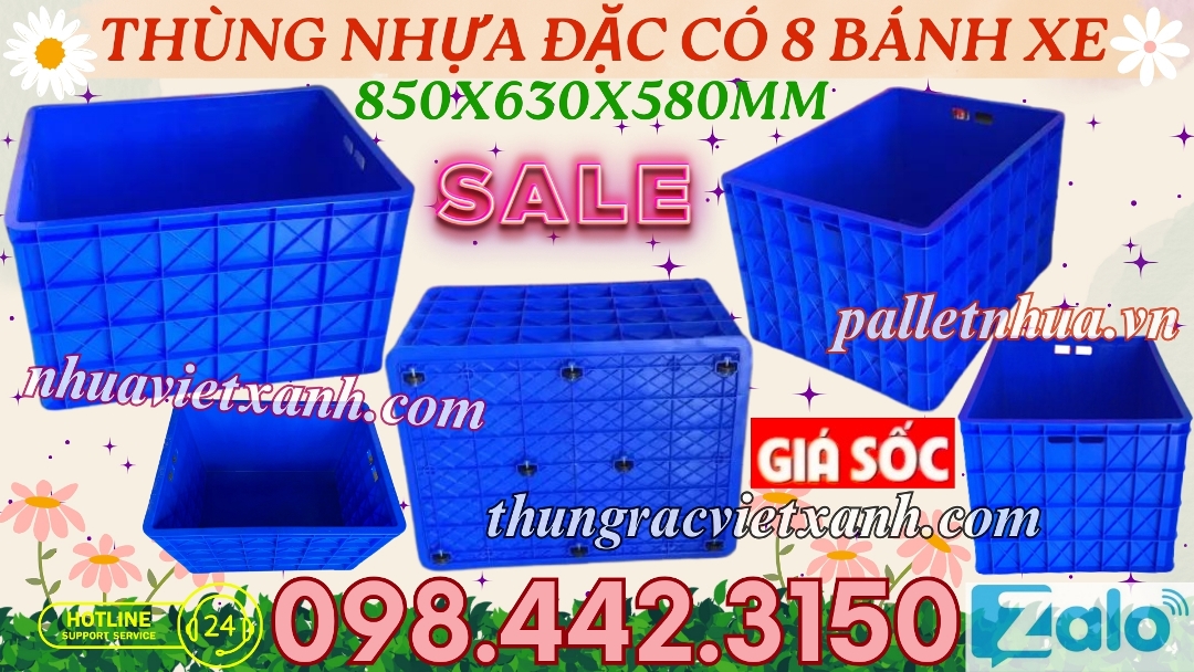 Thùng nhựa đặc có 8 bánh xe