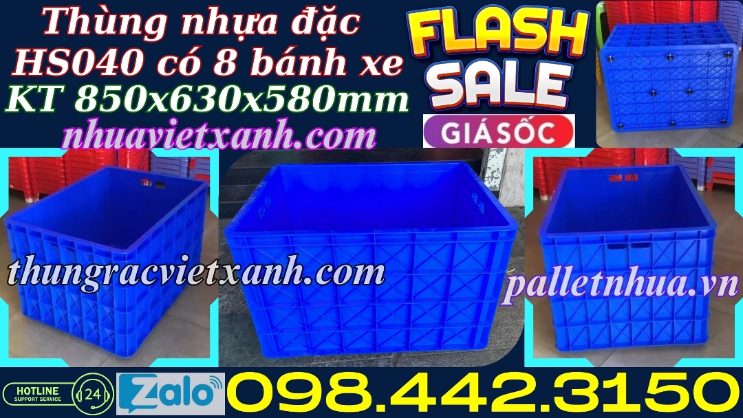 Thùng nhựa đặc HS040 có 8 bánh xe