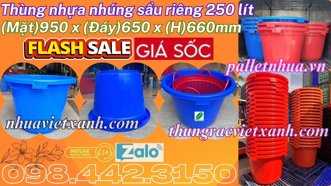 Thùng nhựa nhúng sầu riêng 250 lít