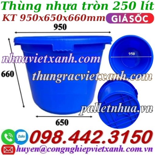 Thùng nhựa tròn 250 lít