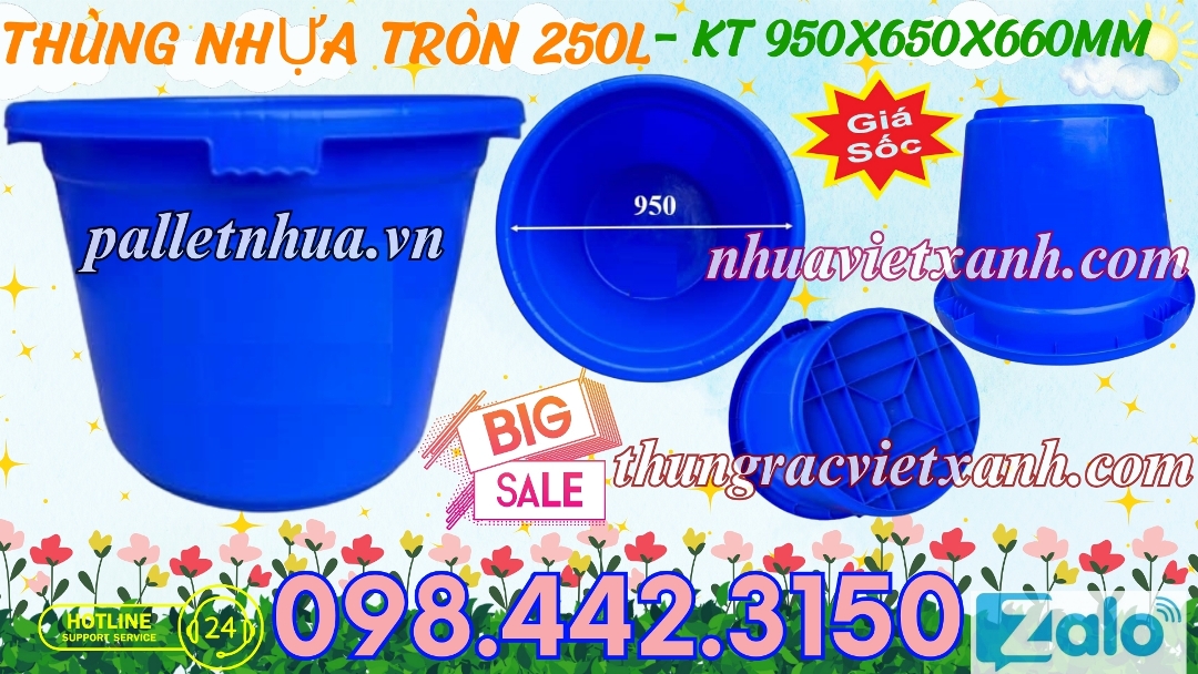 Thùng nhựa tròn 250L