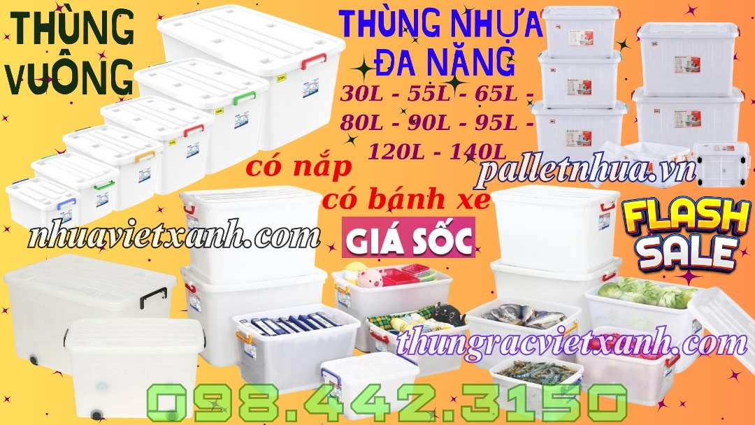 Thùng vuông có nắp có bánh xe