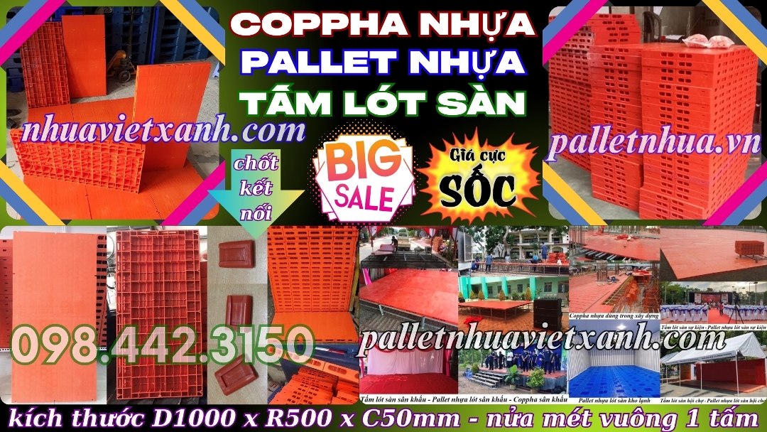 Coppha nhựa làm sân khấu 1000x500x50mm mặt kín màu cam