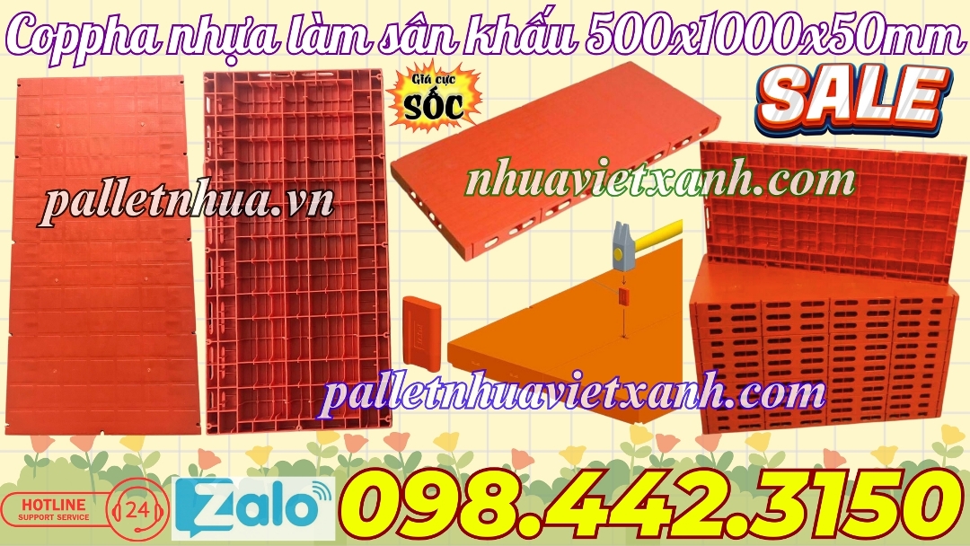 Coppha nhựa làm sân khấu 1000x500x50mm mặt kín màu cam