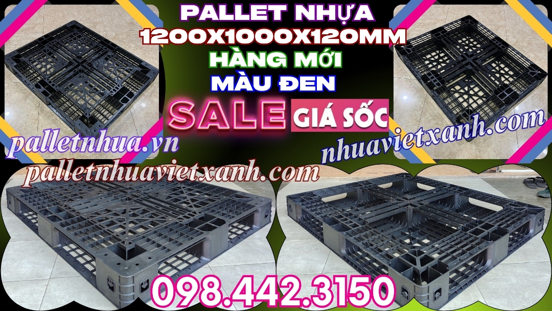 Pallet nhựa 1200x1000x120mm hàng mới màu đen